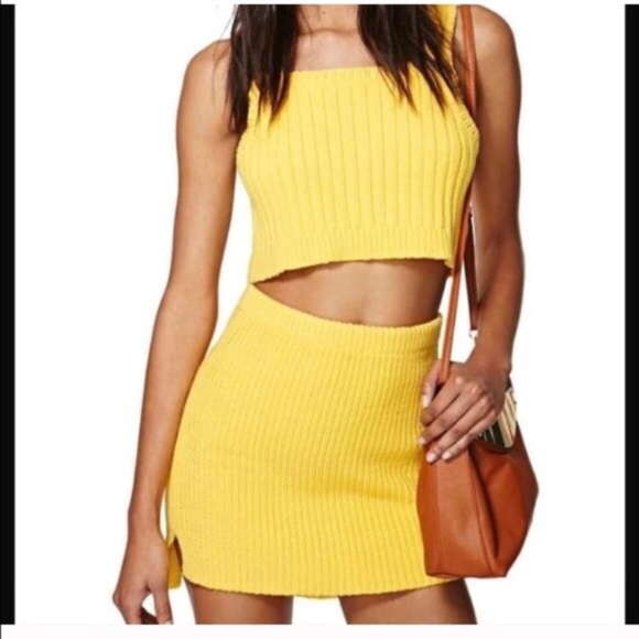 Nasty Gal Dresses & Skirts - NASTY GAL STRETCH YELLOW 2PC CROP SKIRT SET M